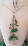 Faux Jade Tree Necklace with Earrings