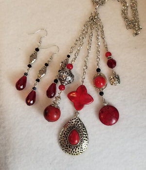 Hammered Red Necklace with Earrings