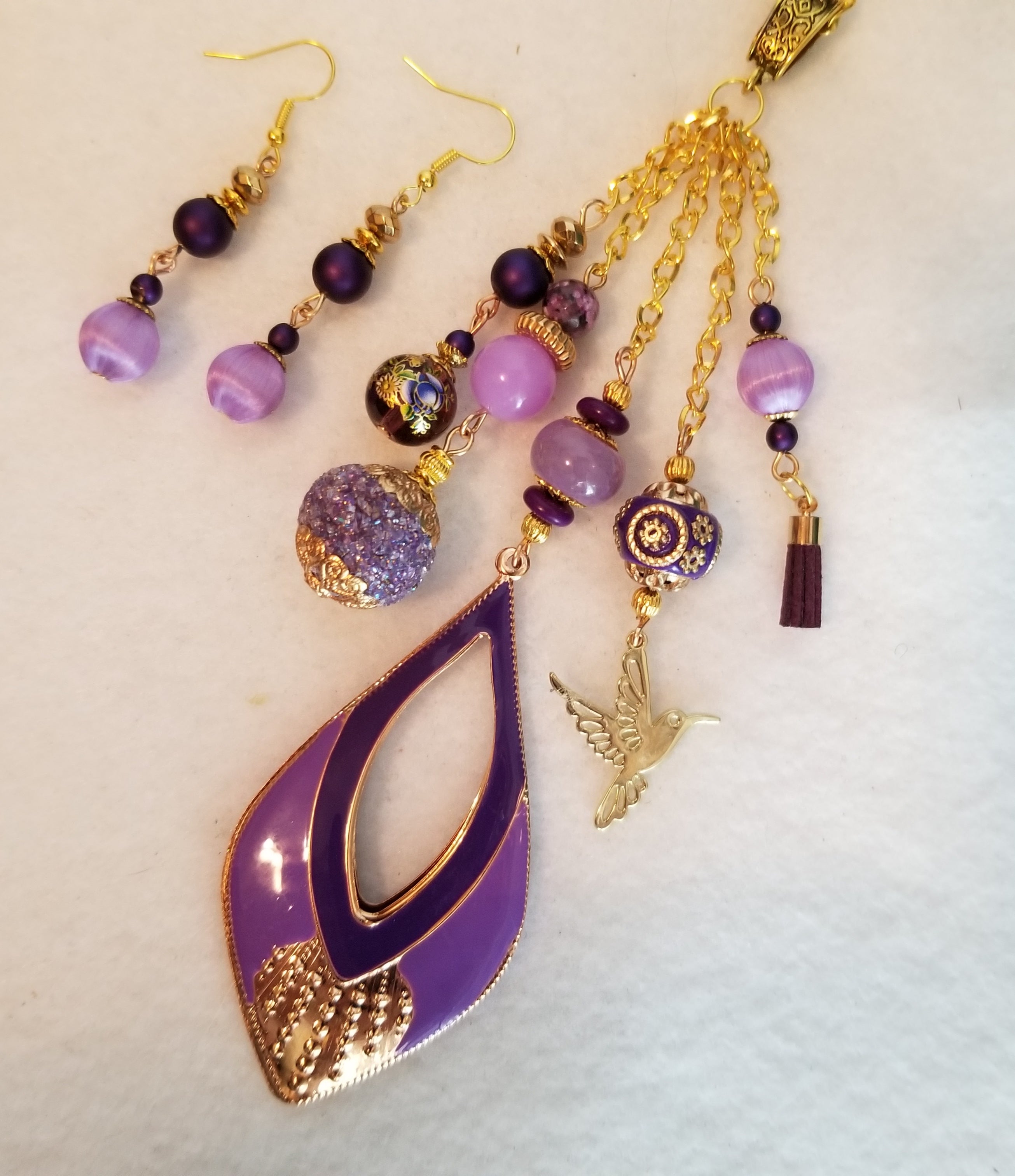 Purple Glimmer Necklace with Earrings