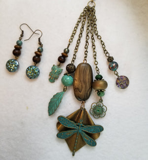 Ancient Dragonfly Necklace with Earrings