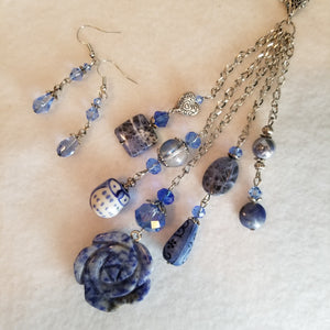 Denim Stone Necklace with Earrings