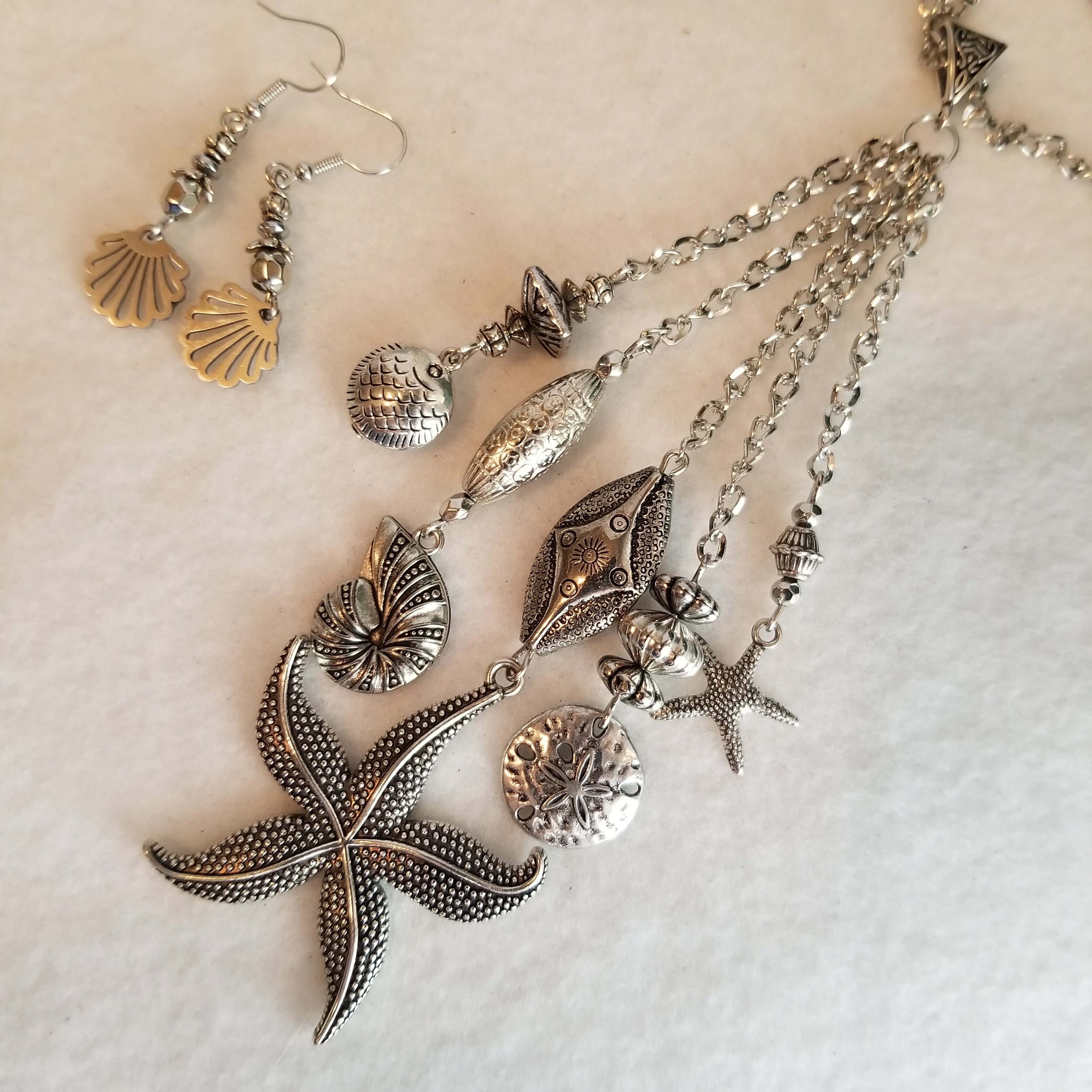 Silver Sea Necklace with Earrings