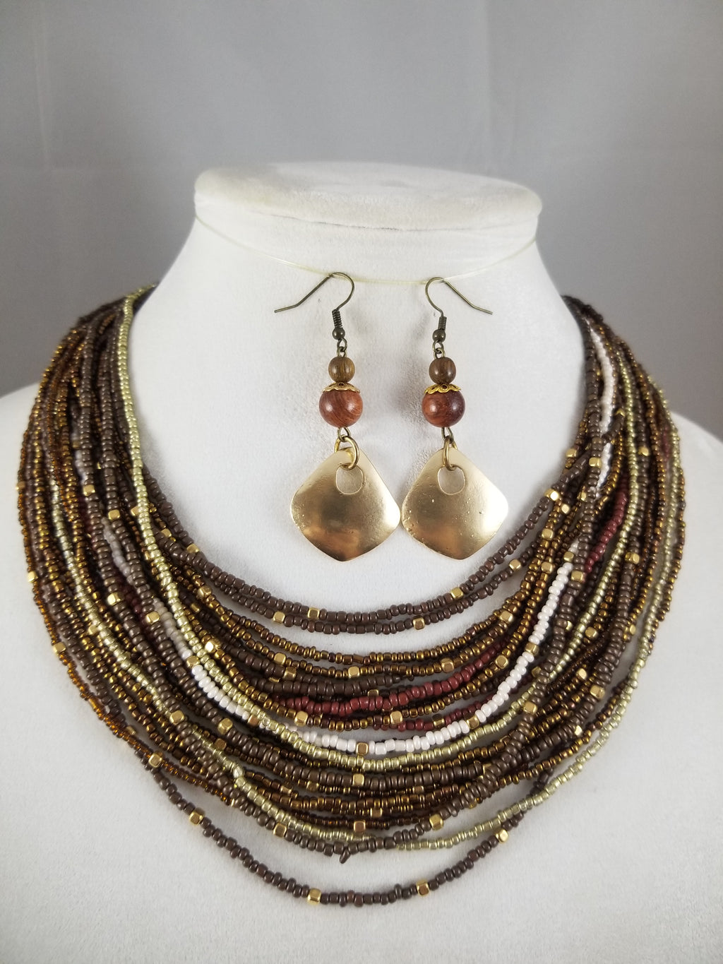 Brown Beadie Necklace with Earrings