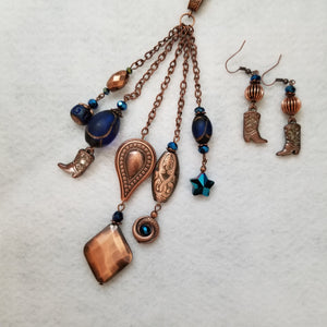 Copper Boots Necklace with Earrings