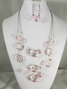 Pink Layers Necklace with Earrings