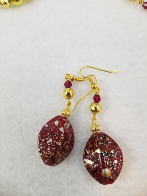 Red and Gold Necklace with Earrings